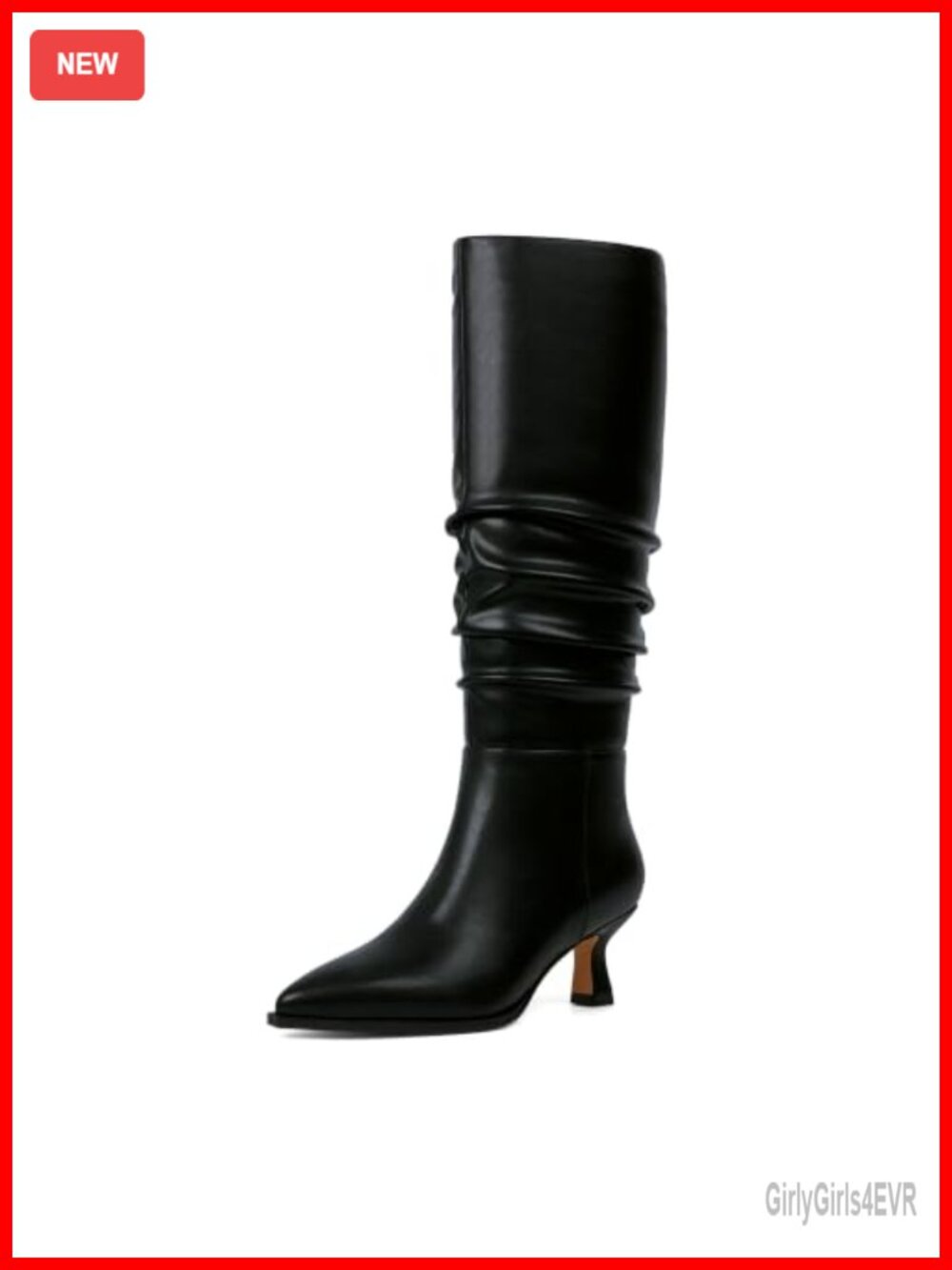 Knee High Boots Faux Leather Kitten Heel Pointed Toe Side Zip Women's